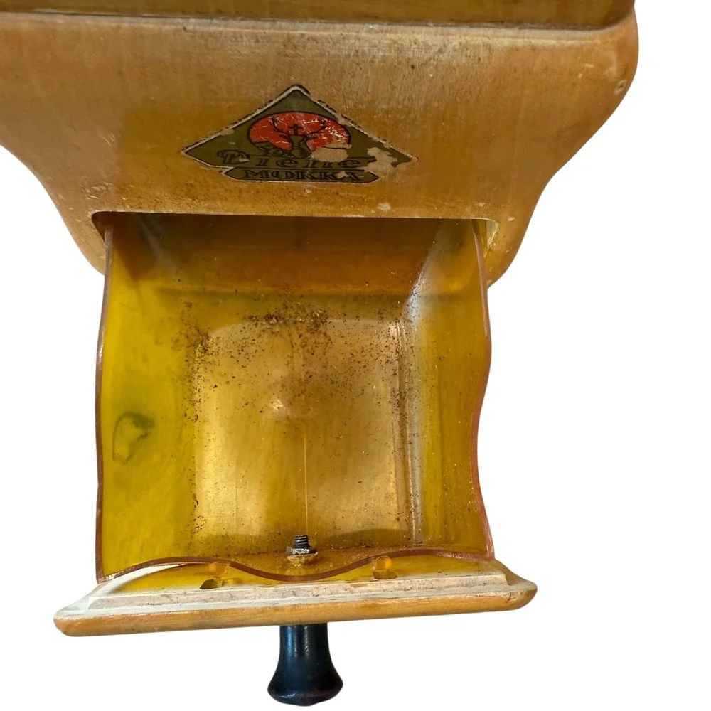 Vintage Dienes Mokka Manual Coffee Grinder‎ Wood Chrome Handle Drawer